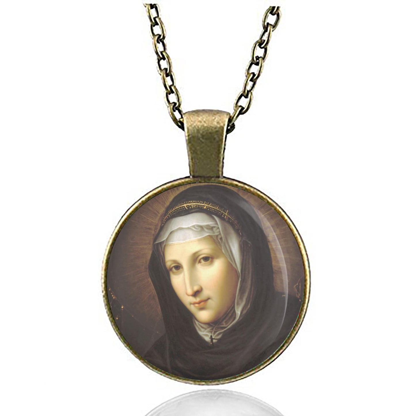St. Catherine of Genoa Pendant Medal – Catholic Necklace for Sale | Handmade Religious Jewelry