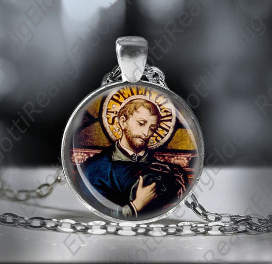 St Peter Claver Religious Necklace Catholic Medal Pendant Silvertone Chain 24'' Jewelry