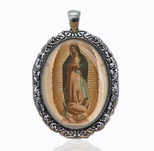 Religious Catholic Medal Pendant Cabochon Virgin Mary Our Lady Guadalupe