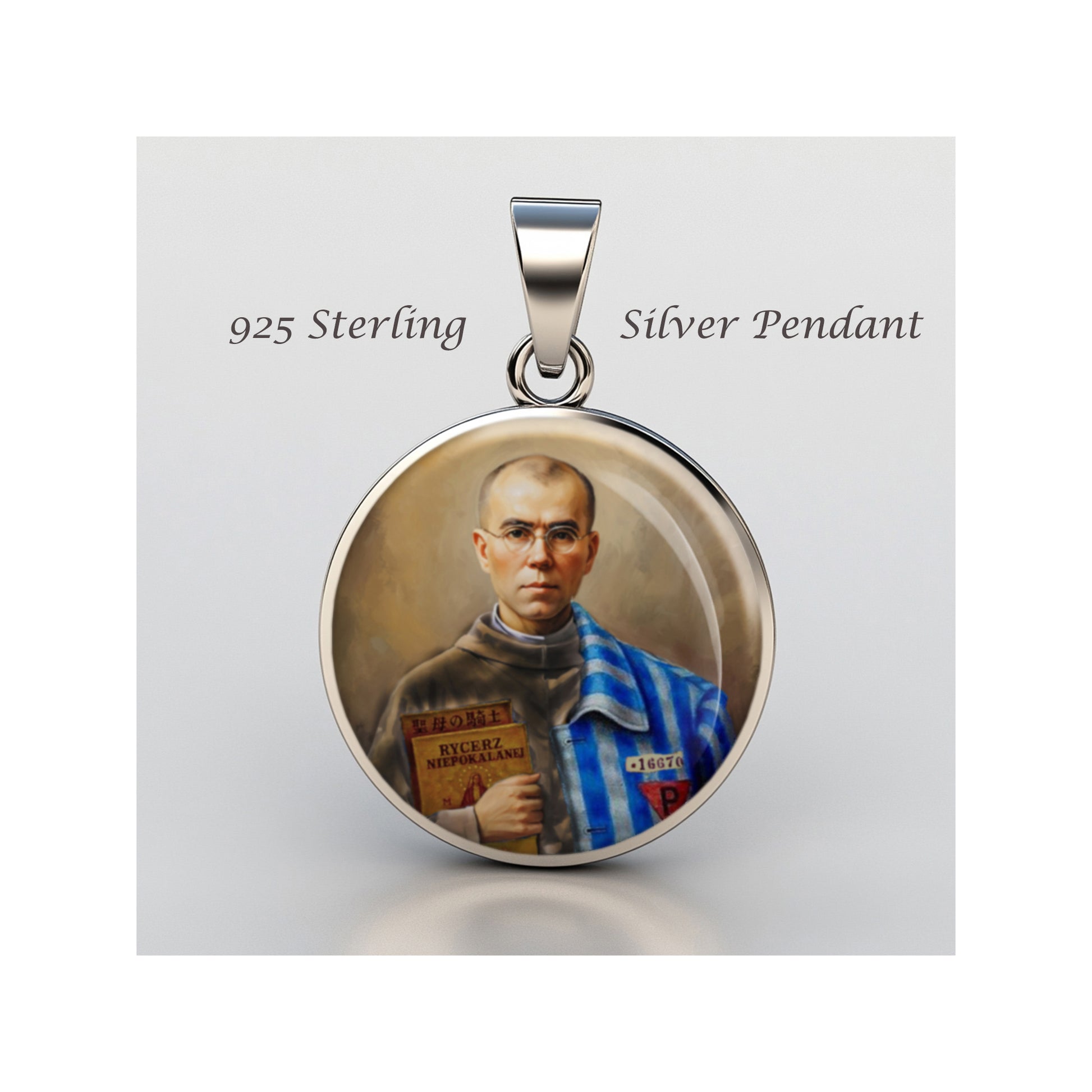 Saint Maximilian Kolbe Catholic sterling silver 925 Christian Medal Patron image 0