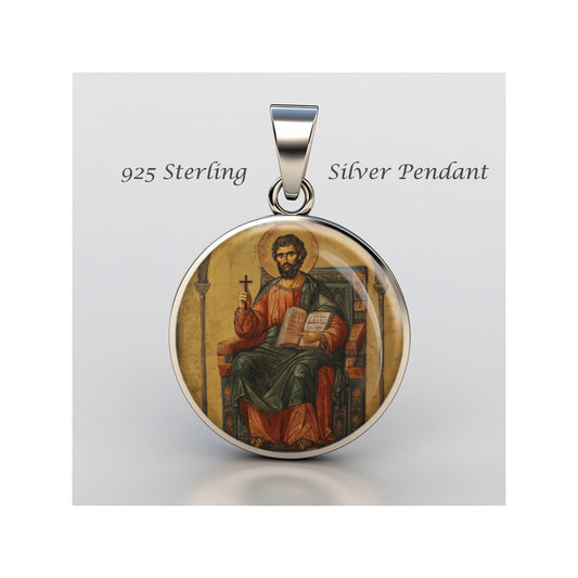 Saint Mark Catholic sterling silver 925 Christian Medal Patron Pendant image 0