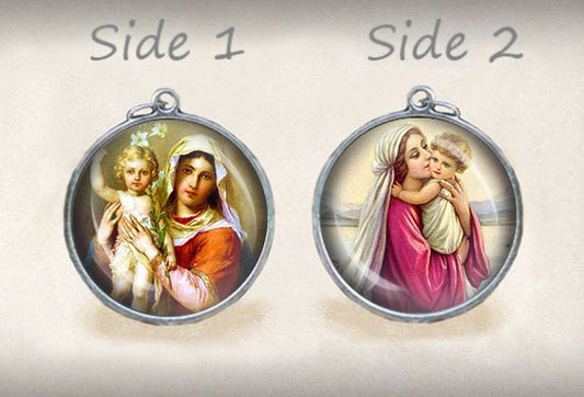 Sweet Mary and Baby Jesus Catholic Medal. Mother Love Pendant Religious Jewelry.