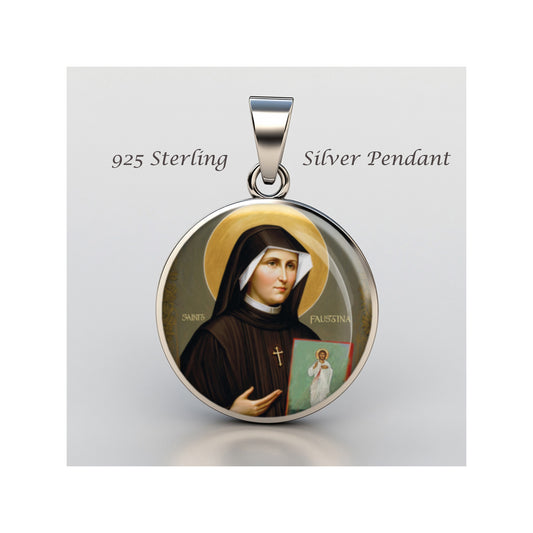 Saint Faustina Kowalska Catholic sterling silver 925 Christian Medal Patron image 0