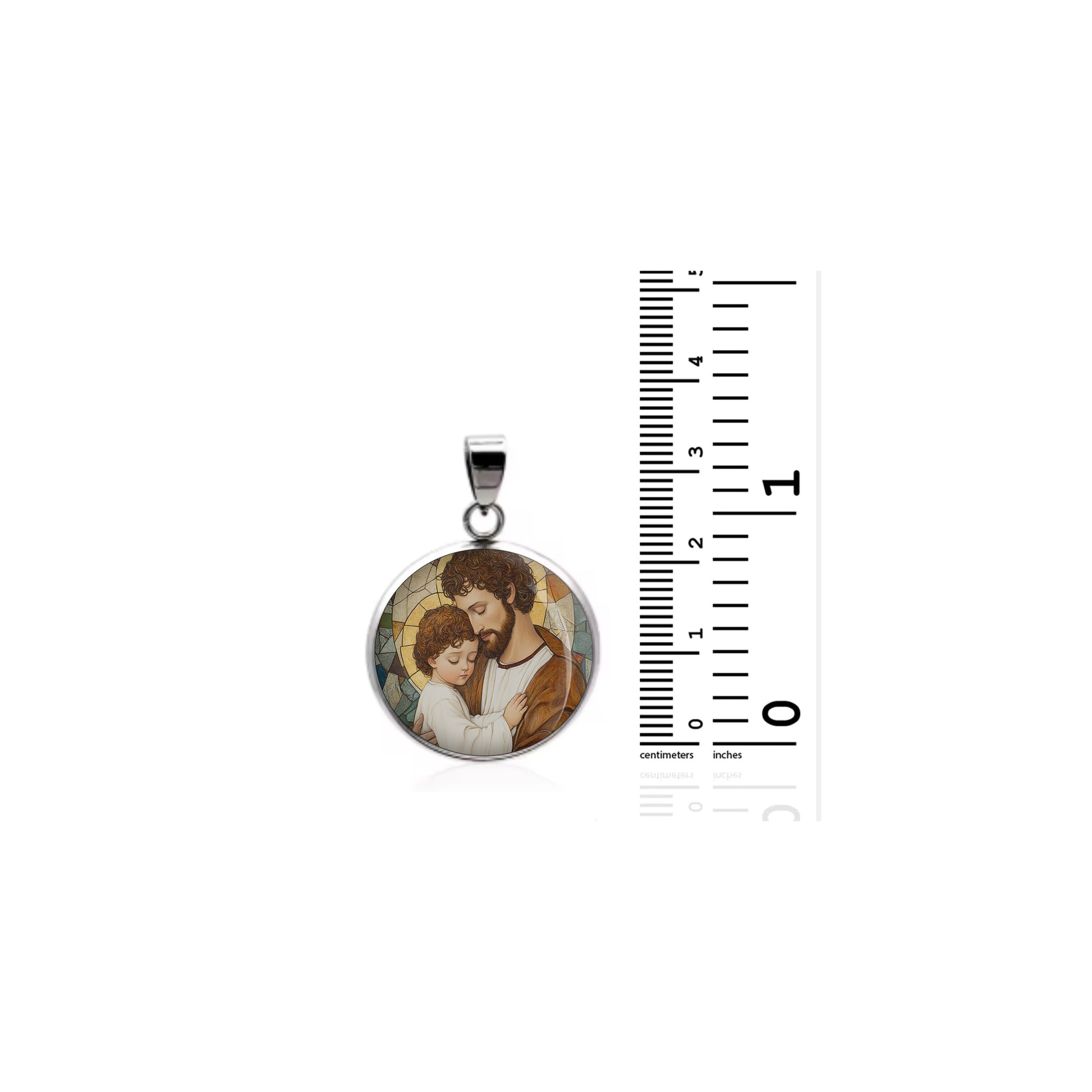 Saint Joseph Holding The Child Jesus In His Arms sterling silver 925 Medal image 1