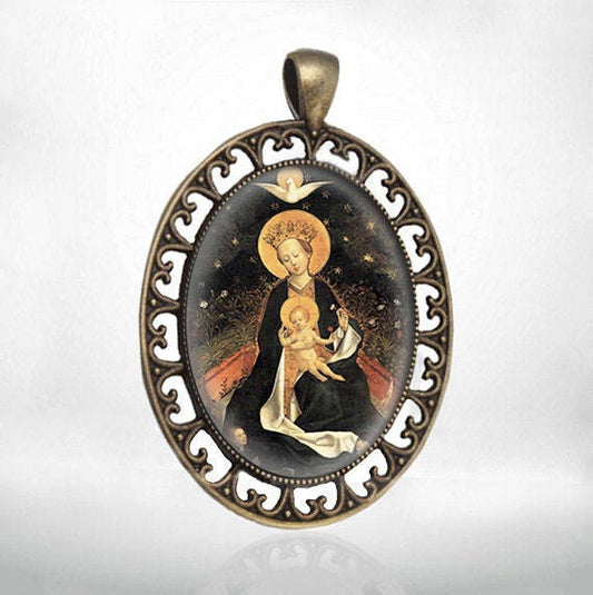 Virgin Mary Madonna on a Crescent Moon Catholic Medal Religious Oval Pendant