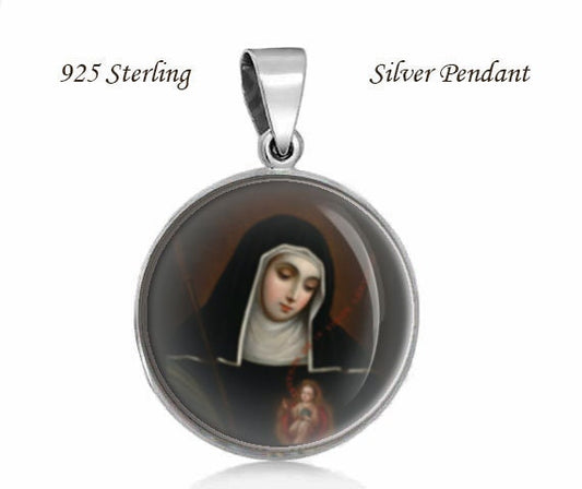 St. Gertrude the Great Patroness of the West Indies Round Pendant Sterling Silver Medal