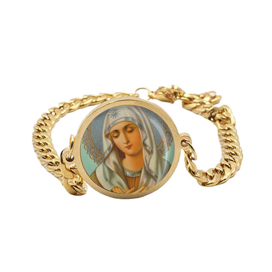 Our Lady Mary Curb Bracelet Gold or Silver tone