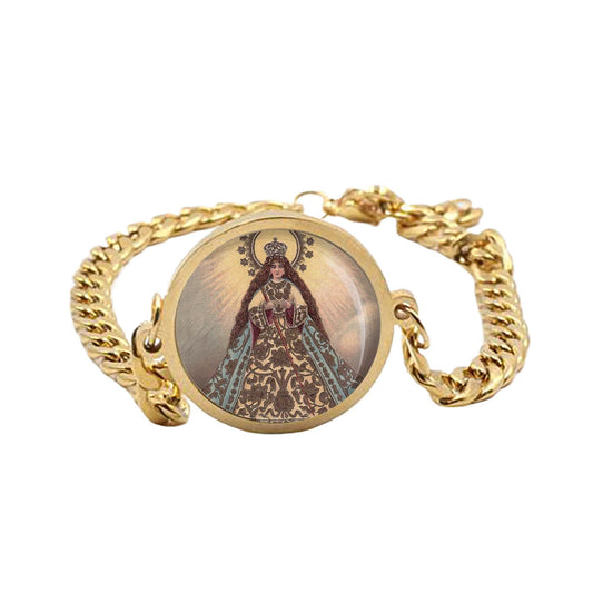 Our Lady Antipolo Peace Mary Curb Bracelet Gold or Silver tone Religious Jewelry Simple Chain