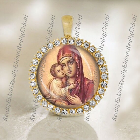 Our Blessed Mother Mary And Baby Jesus Madonna Medal Catholic Gold Tone Christian Religious Pendant