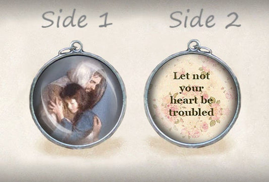 Our Lord Jesus Let not Your Heart be Troubled Religious Catholic Medal. Chirstian Pendant Jewelry