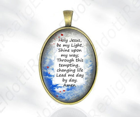 Holy Jesus be my Light Shine Upon - Short Prayer Christian Catholic Medal Religious Jewelry