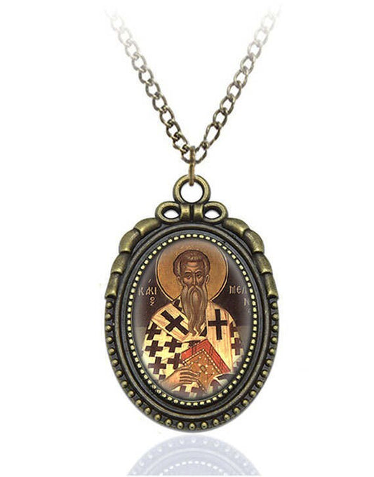 St Acacius of Apamea Orthodox Necklace Bronze Medal w Chain Oval Pendant Male Saint