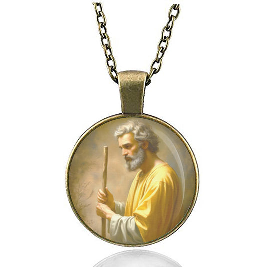 Saint Joseph Necklace Medal Religious Pendant Bronze Silver
