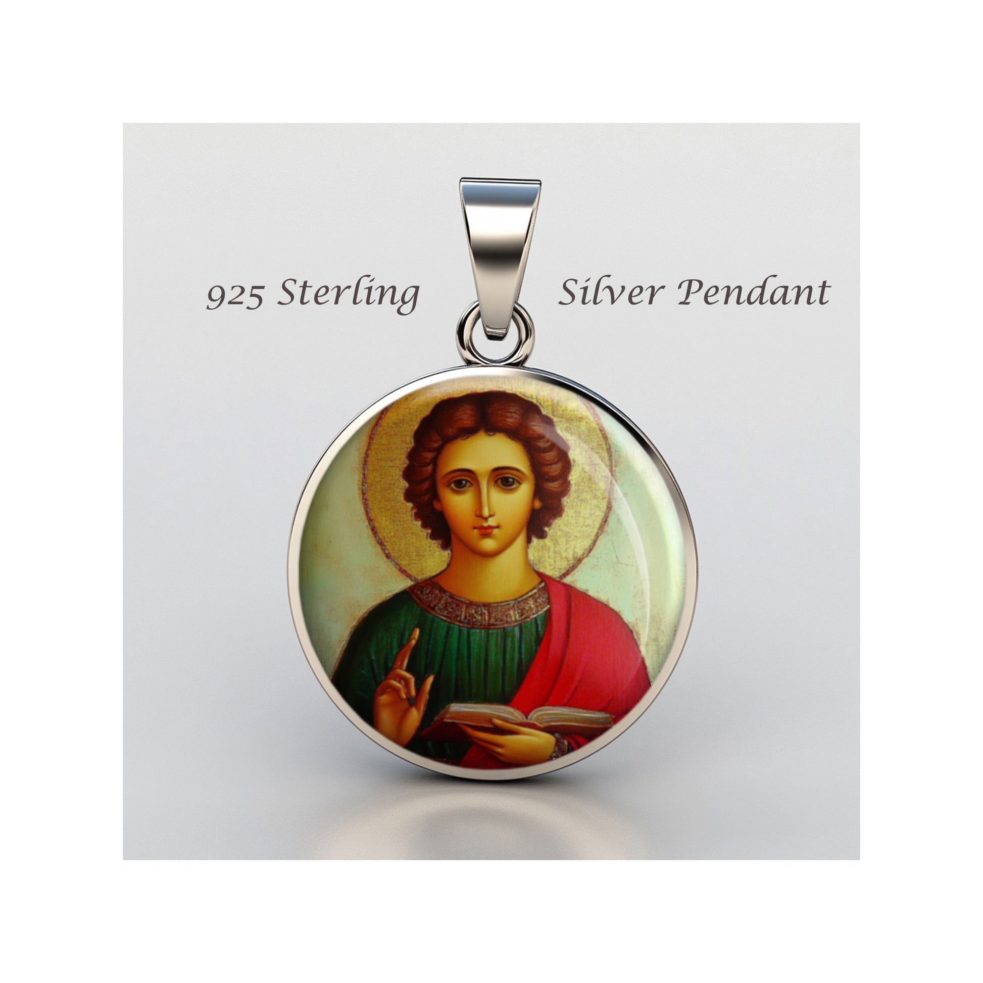 Saint Pantaleon Catholic sterling silver 925 Christian Medal Patron Pendant image 0