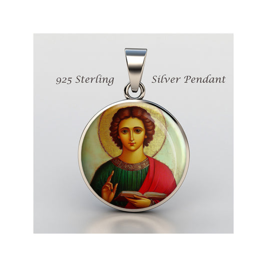 Saint Pantaleon Catholic sterling silver 925 Christian Medal Patron Pendant image 0