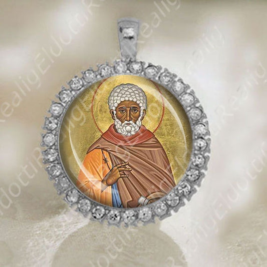 St Moses the Black of Skete Medal Christian Patron Saint Silver Tone Jewelry