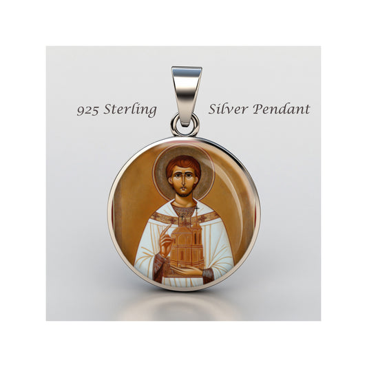Saint Stephen Catholic sterling silver 925 Christian Medal Patron Pendant image 0