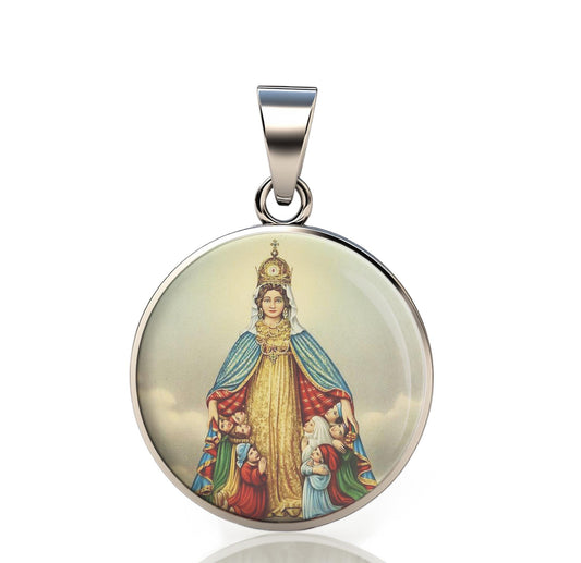 Our Lady Monte Berico 925 Sterling Silver Round Pendant Christian Religious Medal Small 20mm