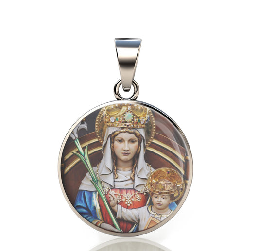 Our Lady Walsingham Catholic Mother Mary 925 Sterling Silver Round Pendant Christian Religious Medal Small 20mm