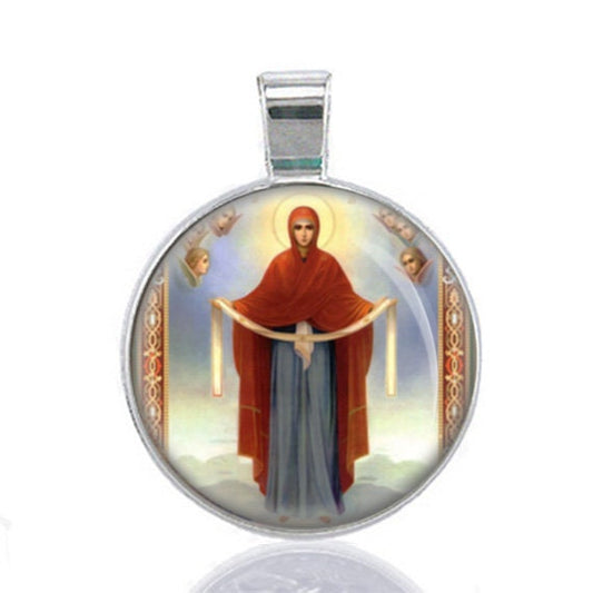 Theotokos Virgin Mary The Holy Protection Religious Christian Silvertone Pendant