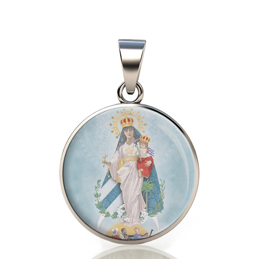 Our Lady Charity Virgin Catholic Mary 925 Sterling Silver Round Pendant Christian Religious Medal Small 20mm