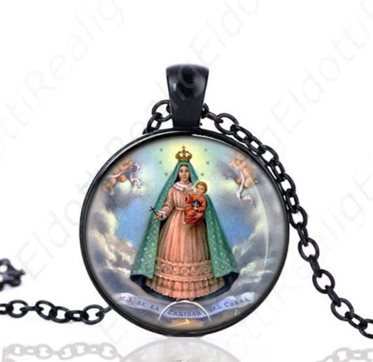 Virgin Mary Charity Our Lady of El Cobre Black Necklace Catholic Medal Pendant Chain