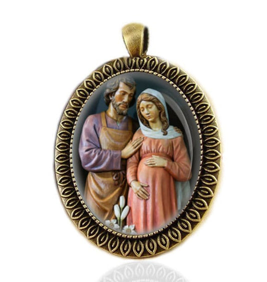 Our Lady of Advent Medal St Joseph and Pregnant Mary Catholic Oval Pendant for Necklace