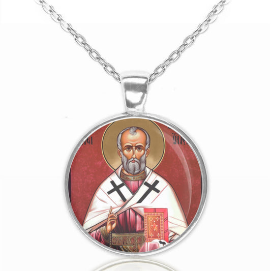 Saint Nicholas Necklace. Nikolaos of Myra Religious Jewelry Medal. Patron Round Medal Medallion.