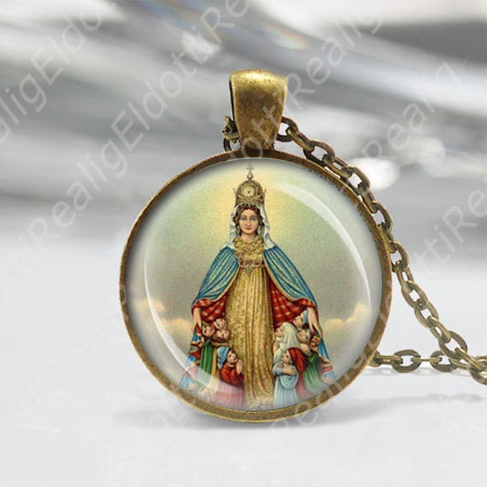 Madonna of Monte Berico Catholic Necklace Medal Mary w Children Religious Pendant Protect