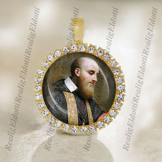 St. Francis de Sales - Catholic Gold Tone Medal Pendant Christian Religious Jewelry
