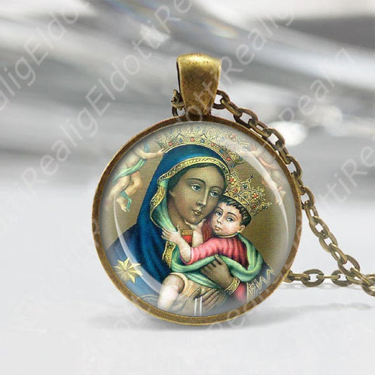 Black Madonna Our Lady of Mount Carmel Necklace Catholic Mary and Jesus Religious