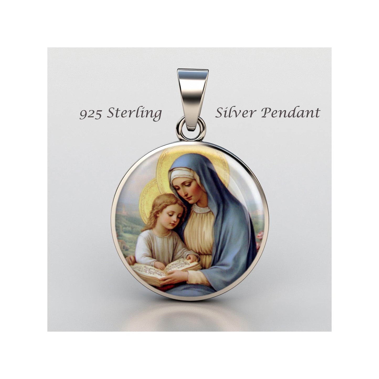 Saint Anne And Little Girl Mary Religious Devotional sterling silver 925 Christian Medal