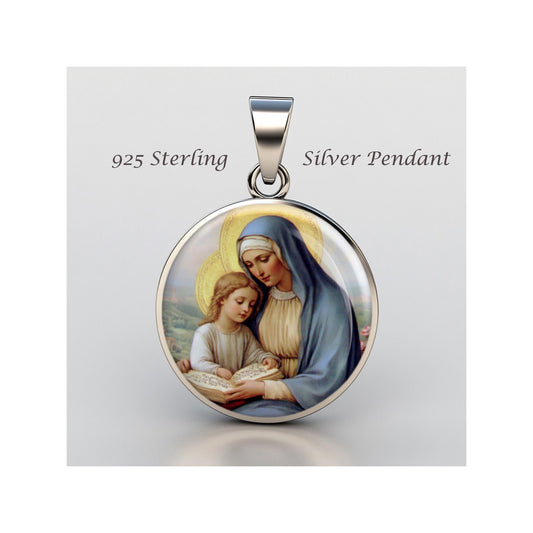Saint Anne And Little Girl Mary Religious Devotional sterling silver 925 Christian Medal