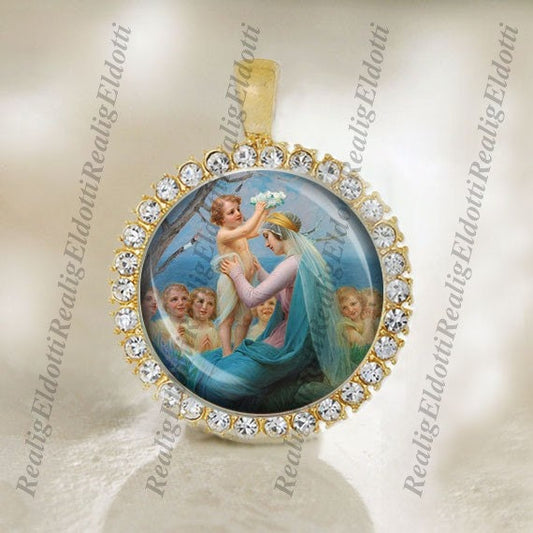 The Crowning of a Mother - Virgin Mary Religious Catholic Gold Medal Cabochon