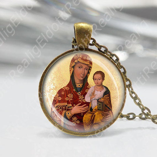 Our Lady of the Good Death Necklace Catholic Madonna Icon Medal Religious Pendant Bronze Mary and Child Jewelry