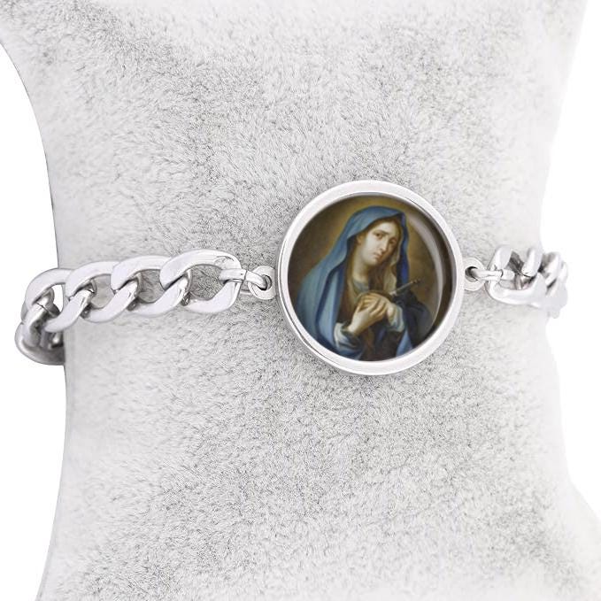 Our Lady Dolorosa Sorrows Curb Bracelet Gold or Silver tone Religious Jewelry Simple Chain