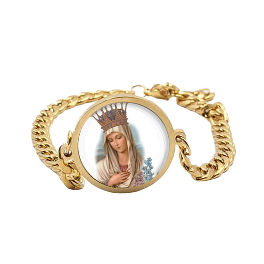 Our Lady Prayer Curb Bracelet Gold or Silver tone Religious Jewelry Simple Chain