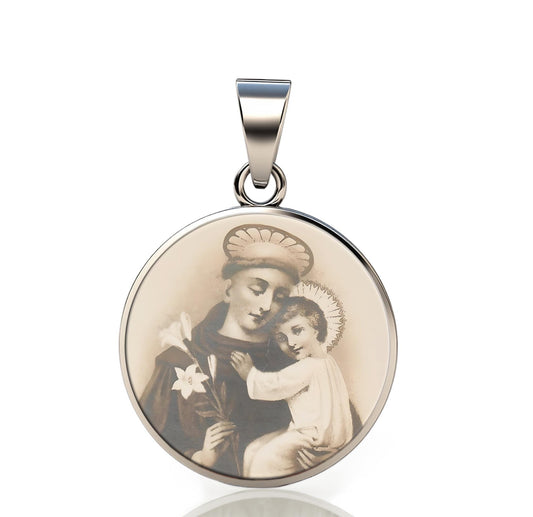 St Anthony Of Padua with Baby Jesus 925 Sterling Silver Pendant - Holy Card Image Medal for Necklace
