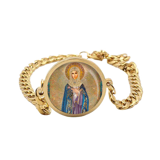 Our Lady Sweet Mary Curb Bracelet Gold or Silver tone Religious Jewelry Simple Chain