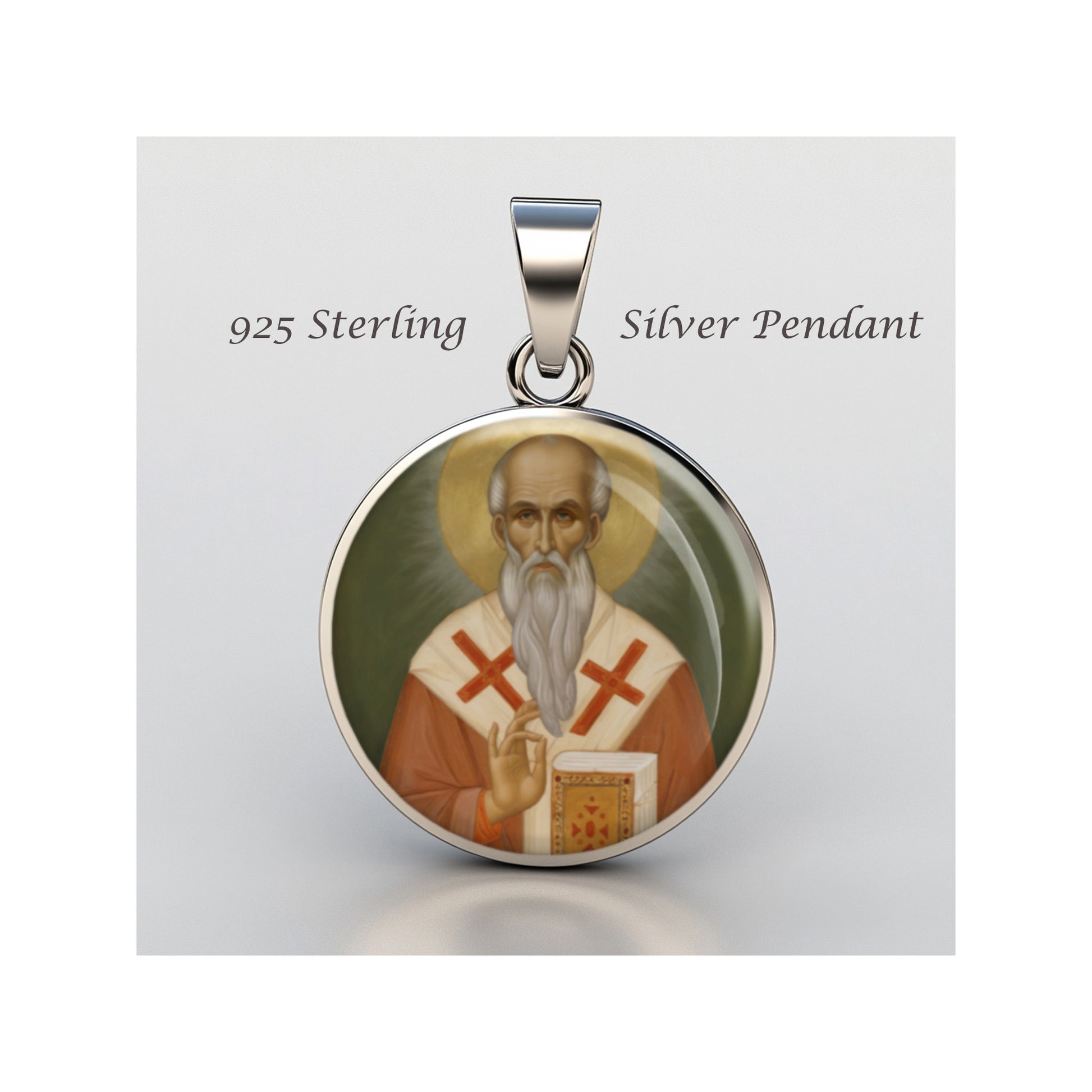Saint Polycarp Catholic sterling silver 925 Christian Medal Patron Pendant image 0