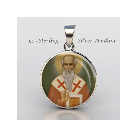 Saint Polycarp Catholic sterling silver 925 Christian Medal Patron Pendant image 0