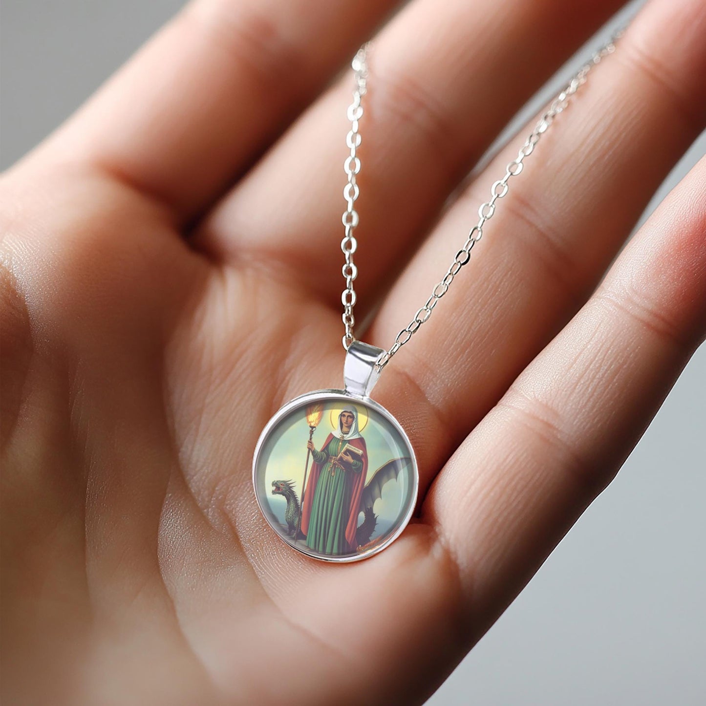 St Martha w Dragon Necklace Medal Patron Pendant
