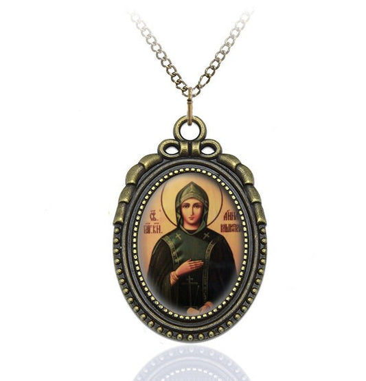 St Anna of Kashin Orthodox Orthodox Saint Necklace Pendant Jewelry Medal Oval Bronze  Style Charm