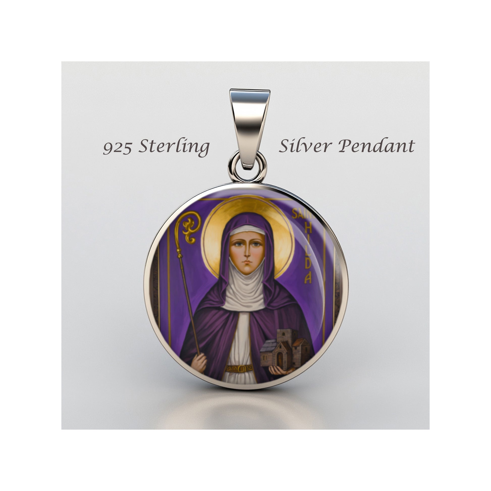 Saint Hilda Catholic sterling silver 925 Christian Medal Patron Pendant image 0
