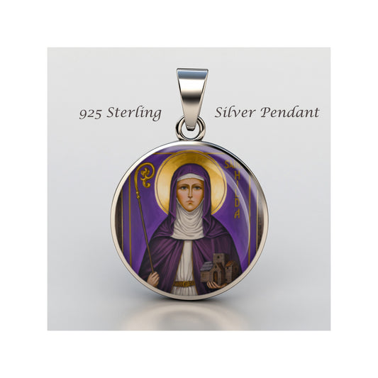 Saint Hilda Catholic sterling silver 925 Christian Medal Patron Pendant image 0