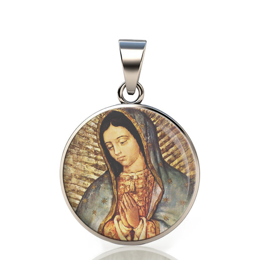 Our Lady Guadalupe 925 Sterling Silver III Round Pendant Christian Religious Medal Small 20mm
