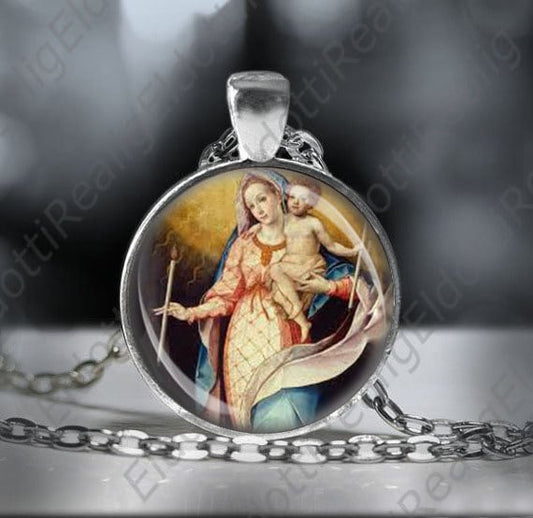 Our Lady of Candelaria Catholic Necklace Silvertone Medal Pendant w Chain. NEW