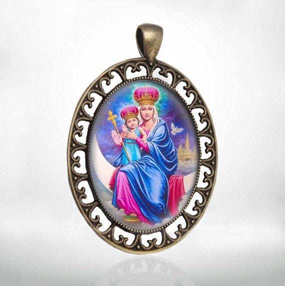 Virgin Mary And Child Jesus On The Moon  Catholic Medal Pendant Jewelry