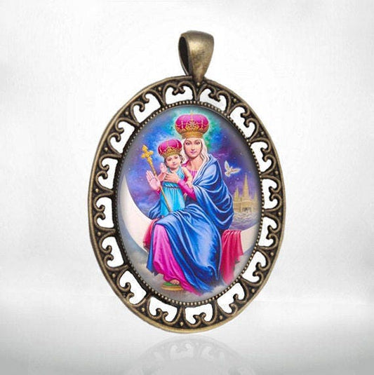 Virgin Mary And Child Jesus On The Moon  Catholic Medal Pendant Jewelry