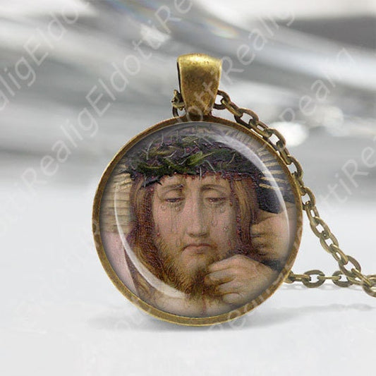 Holy Face of Jesus Catholic Necklace Medal Jesus w Crown of Thorns Tears Pendant NEW